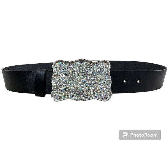 Aurora Borealis Clear Rhinestone Belt Buckle Rectangle 2.5 x 3.5 Heavy Western - Picture 1 of 8